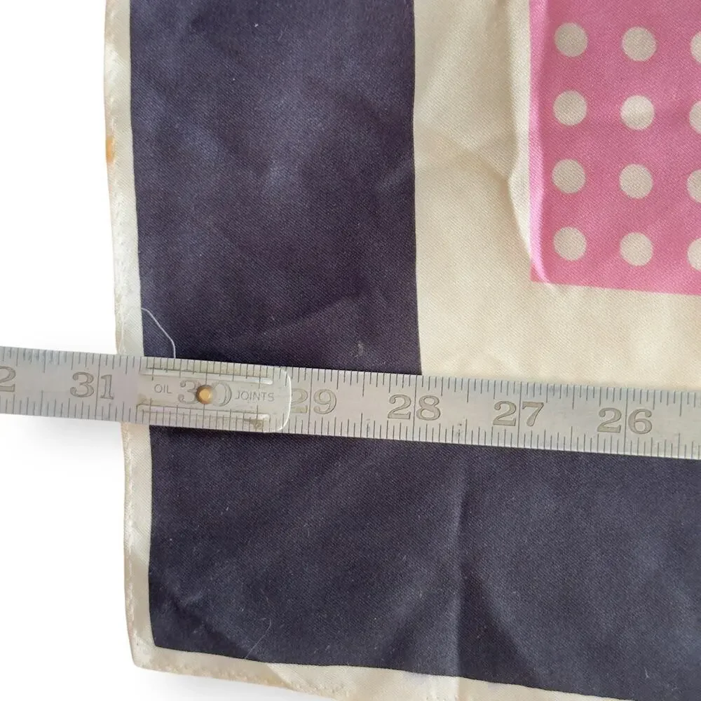 Vintage Echo Scarf Silk Chinon Blend Polka Dot Pink, White, Black Square 31” 70s